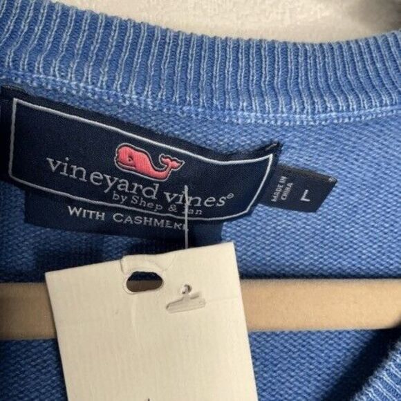 NWT Vineyard Vines V-Neck Office Sweater Men Size Large Blue Cotton/Cashmere - Picture 2 of 9